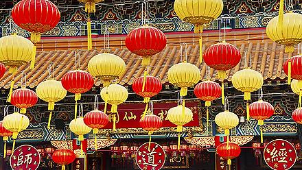 Lanterns hanging at the Wong Tai Sin temple in Hong Kong