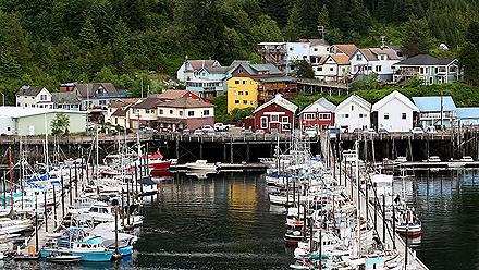 Boats Docked by Cabins Town, Ketchikan, Alaska 